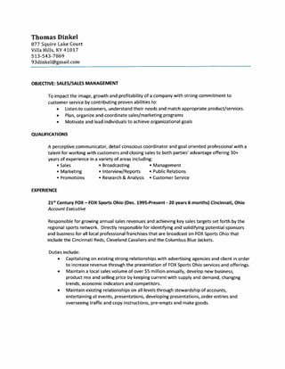 Thomas Dinkel Resume and Letters of Recommendation