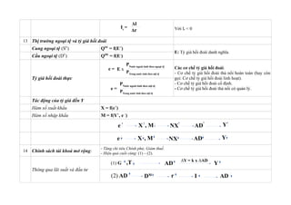 Với Ir < 0
13 Thị trường ngoại tệ và tỷ giá hối đoái
Cung ngoại tệ (SE
) QSE
= f(E+
)
E: Tỷ giá hối đoái danh nghĩa.
Cầu ngoại tệ (DE
) QDE
= f(E-
)
Tỷ giá hối đoái thực
Các cơ chế tỷ giá hối đoái:
- Cơ chế tỷ giá hối đoái thả nổi hoàn toàn (hay còn
gọi: Cơ chế tỷ giá hối đoái linh hoạt).
- Cơ chế tỷ giá hối đoái cố định.
- Cơ chế tỷ giá hối đoái thả nổi có quản lý.
Tác động của tỷ giá đến Y
Hàm số xuất khẩu X = f(e+
)
Hàm số nhập khẩu M = f(Y+
, e -
)
14 Chính sách tài khoá mở rộng:
- Tăng chi tiêu Chính phủ; Giảm thuế.
- Hiệu quả cuối cùng: (1) – (2).
Thông qua lãi suất và đầu tư
Ir
=
ΔI
Δr
(2) AD DM r I AD
(1) G ,T AD
∆Y = k x ∆AD
Y
PNước ngoài tính theo ngoại tệ
PTrong nước tính theo nội tệ
e = E x
PNước ngoài tính theo nội tệ
PTrong nước tính theo nội tệ
e =
e X AD Y
, M NX
e X AD Y
, M NX
 