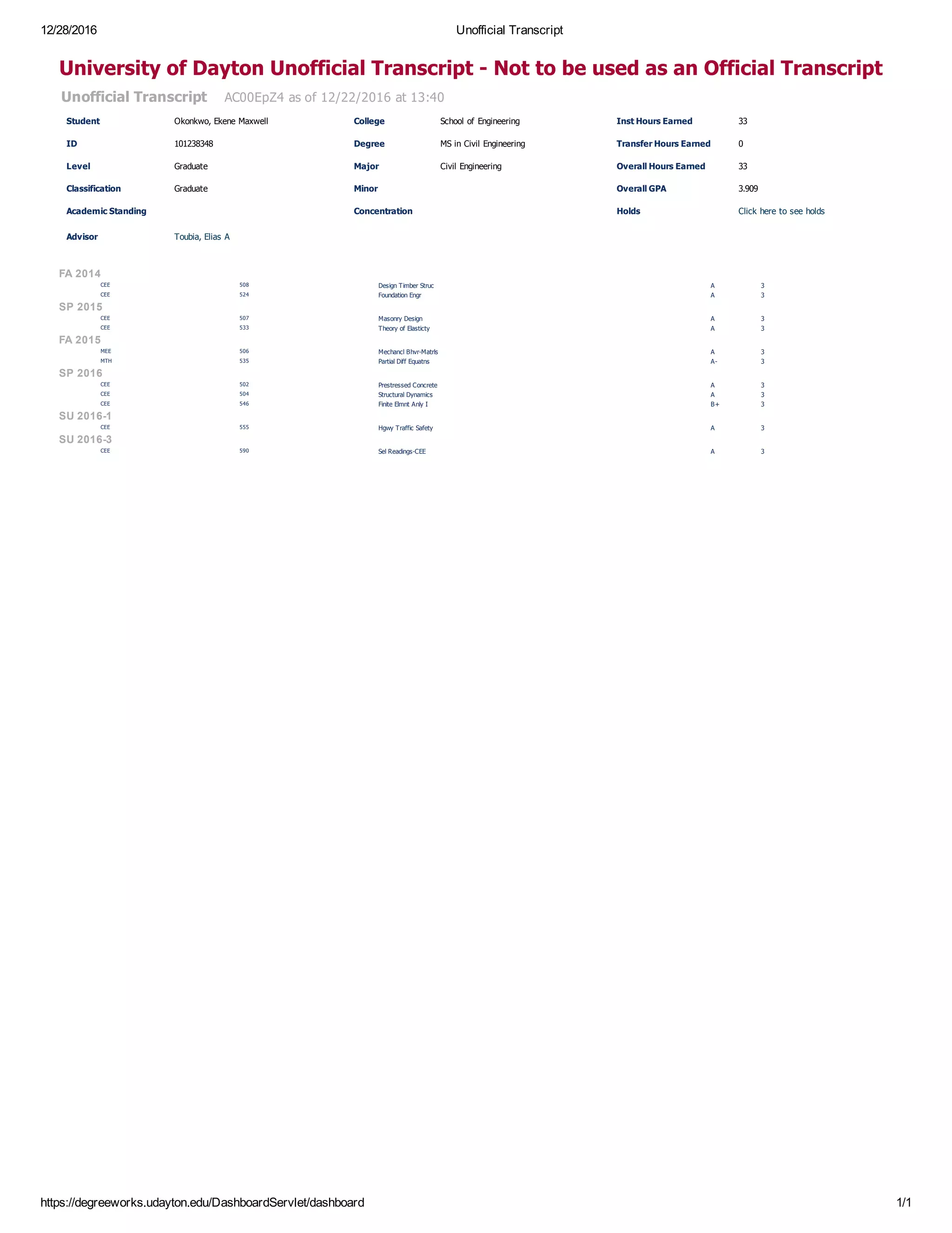 Unofficial Transcript | PDF
