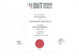 National Diploma Mechanical Engineering Malcolm Moodley