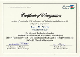 HSE appreciation Certificate 2013