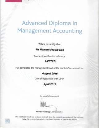 Advanced Diploma Management Accounting