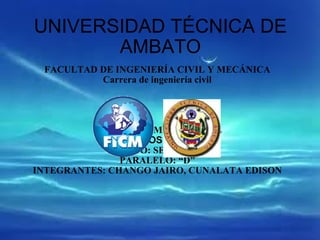 UNIVERSIDAD TÉCNICA DE AMBATO FACULTAD DE INGENIERÍA CIVIL Y MECÁNICA Carrera de ingeniería civil         NTIC`s II-PRIMER PARCIAL TEMA: TIPOS DE REDES CURSO: SEGUNDO PARALELO: “D” INTEGRANTES: CHANGO JAIRO, CUNALATA EDISON 