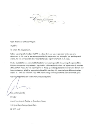 Caversham Reference letter