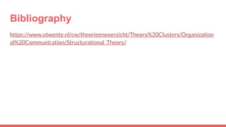 Bibliography
https://www.utwente.nl/cw/theorieenoverzicht/Theory%20Clusters/Organization
al%20Communication/Structurational_Theory/
 