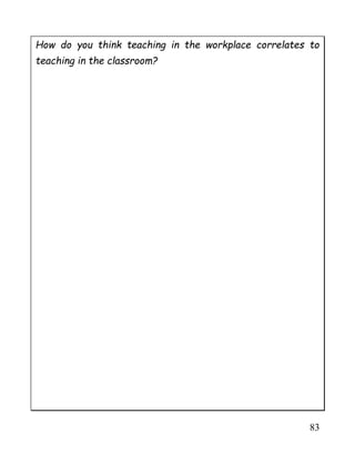 83
How do you think teaching in the workplace correlates to
teaching in the classroom?
 