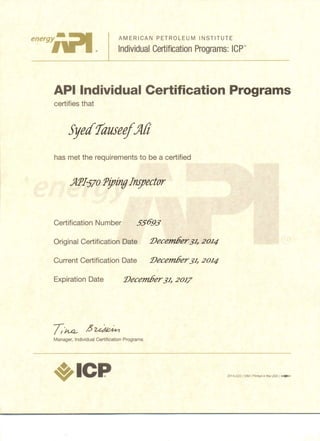 API 570 certificate