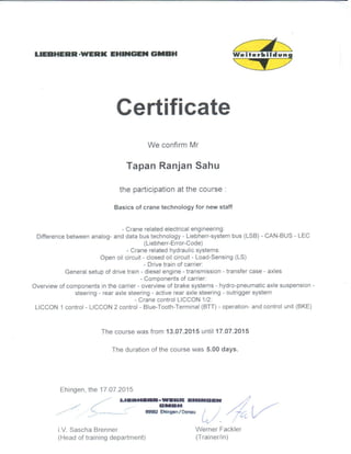 LIEBHERR Basic Training Cirtificate