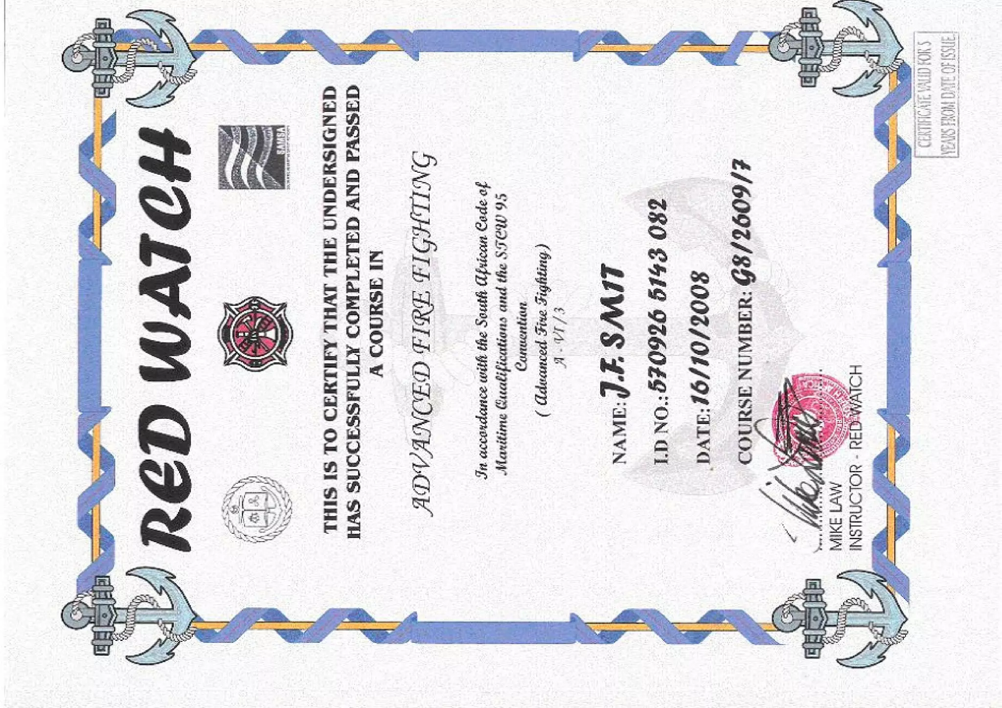 JF Smit Advanced Marine Fire Fighting certificate PPT