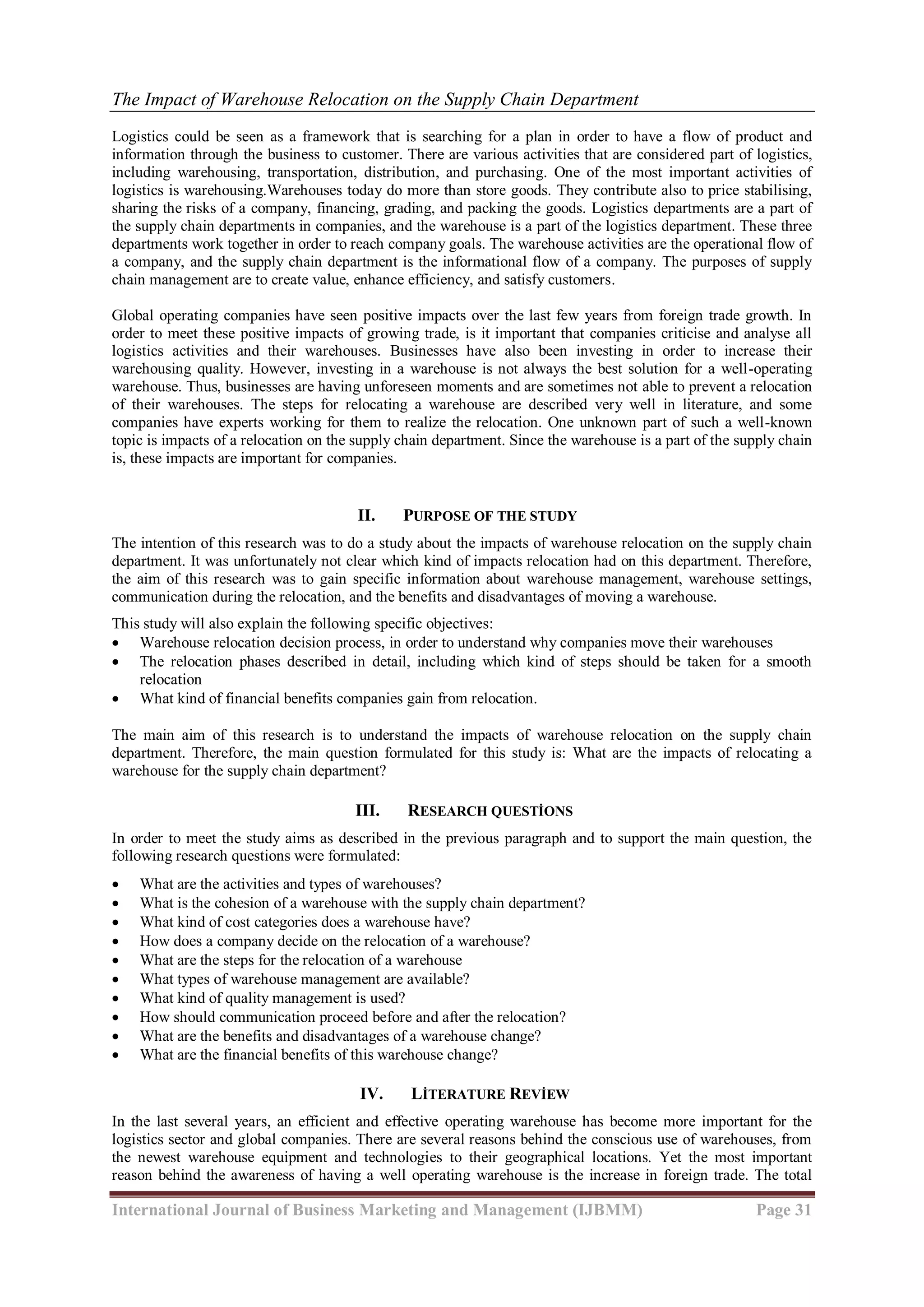 The Impact of Warehouse Relocation on the Supply Chain Department | PDF