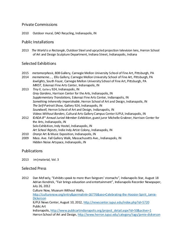 jamie dickerson artist resume 2015