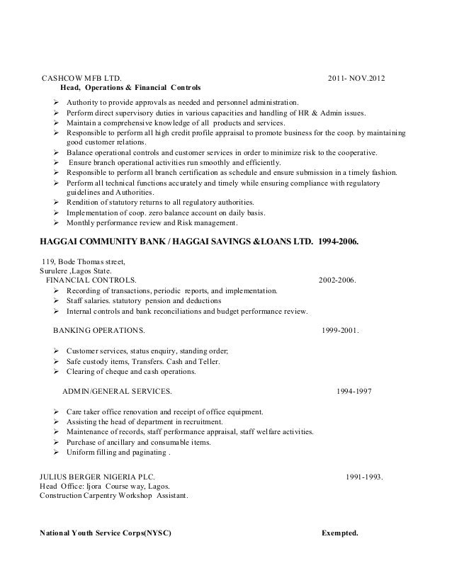 RESUME CBN 2016 okocha matthew7v7esan microfinance bank