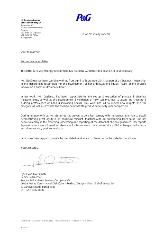 p g letter recommendation letter carolina gutierrez letter of recommendation for internship