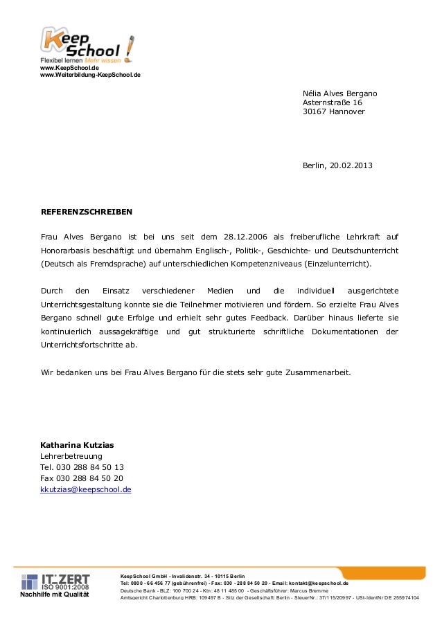 Referenzschreiben Bergano