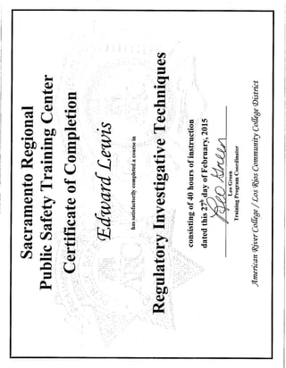 Regulatory Investigative Techniques Training Certificate