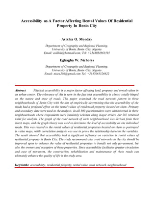 JOURNAL 1 - THE EFFECT OF ACCESSIBILITY ON RENTAL VALUES OF RESIDENTIAL ...