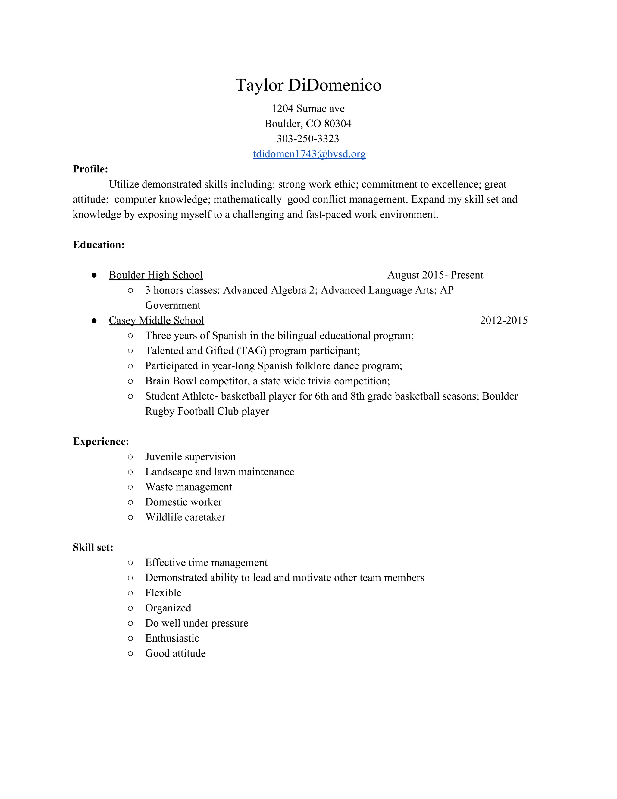 resumeTaylorDiDomenico | PDF