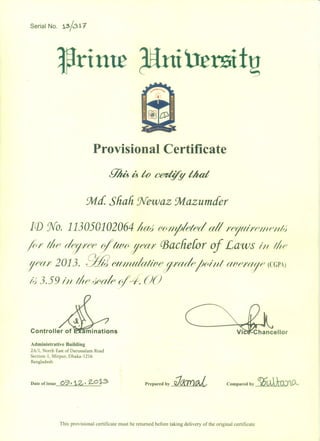 LL B Certificate