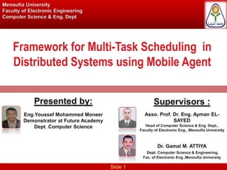 Slide 1
Framework for Multi-Task Scheduling in
Distributed Systems using Mobile Agent
 
