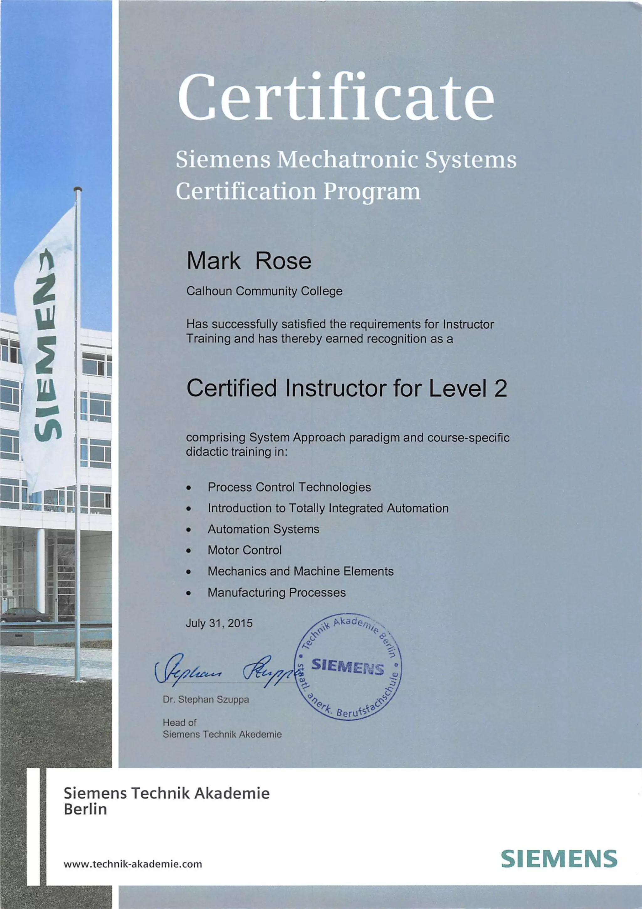 Siemens Level 2 Certificate Mark Rose | PDF