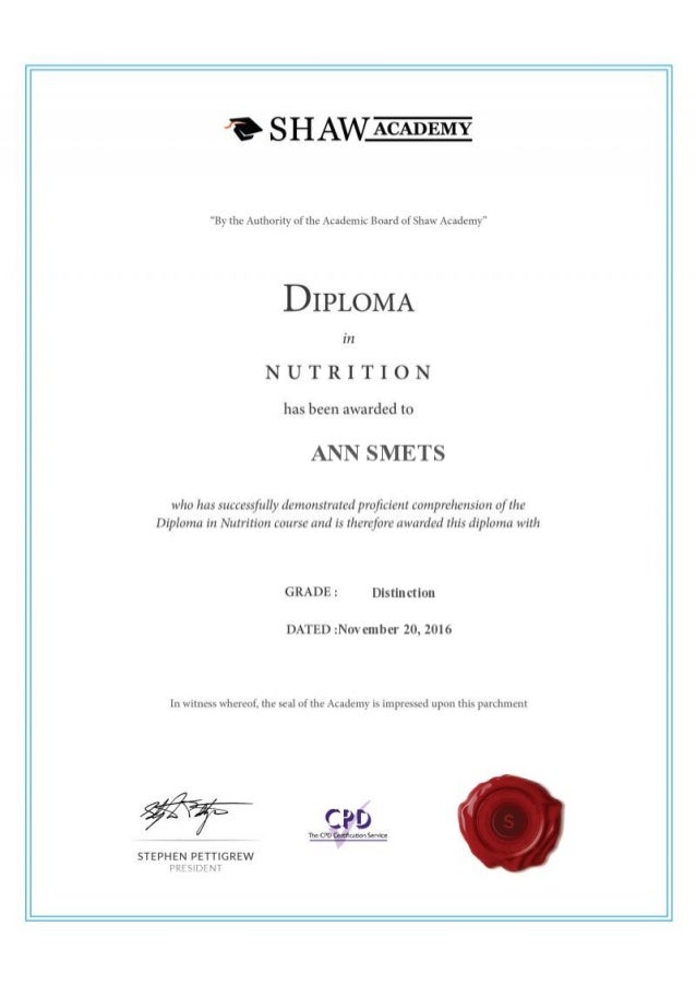 CERTIFICATE NUTRITION