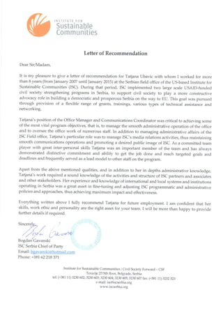 Letter of Recommendation BG - Tatjana Ubavic