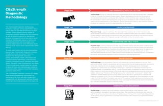 ENHANCING URBAN RESILIENCE 17
The CityStrength Diagnostic methodology
facilitates a dialogue among stakeholders about
risks in their city and the performance of urban
systems. It helps identify priority actions or
investments that will enhance the city’s resilience
as well as transform planned or aspirational
projects into projects that will also help to build
resilience. CityStrength stresses a holistic and
integrated approach and encourages cross-
sectoral collaborations to more efficiently tackle
existing issues and to unlock opportunities within
the city.
To cover topics within the city and metropolitan
area purview, CityStrength Diagnostic modules
include Community and Social Protection,
Disaster Risk Management, Education,
Energy, Environment, Health, Information and
Communications Technology, Local Economy,
Logistics, Municipal Finance, Sanitation and Solid
Waste, Transport, Urban Development, and Water.
These modules were created based on a review
of about 40 tools and methodologies related to
resilience and the analysis of over 600 indicators
contained within them.
The CityStrength Diagnostic consists of 5 stages,
book-ended by leadership commitment for
resilience on the front-end and a longer-term
engagement with development partners through
financing or technical assistance at the back-end.
The first stage focuses on collecting information and leveraging efforts that have already been undertaken
in the city. A review of all relevant studies, reports, or plans developed by the city, the World Bank, or
other development partners is conducted. Who prepared it? Why? And how was it used? Key finding
are summarized in order to brief participants during the launch workshop as well as external specialists
supporting the implementation of the Diagnostic. Specific background studies or data collection initiatives
could also be undertaken during this stage depending on the context.
The second stage is a launch workshop. The objectives of the workshop are to inform all participants
about planned activities, put the interests and priorities of different stakeholders into a holistic framework
of urban resilience, demonstrate commitment by high-level government officials so that technical staff are
fully engaged throughout the Diagnostic, and get confirmation on the city’s priority areas.
The third stage consists of interviews and field visits to help the external specialists better understand the
challenges and opportunities in the city and to qualitatively measure how well key systems are performing
in relation to the characteristics of resilience. It is also meant to give the city departments the opportunity
to learn about each other’s work programs and ongoing resilience activities. CityStrength has been
designed with a modular structure so that it can be tailored to each city, targeting issues that are identified
as priorities during the pre-diagnostic review and discussions with local government.
The fourth stage is the prioritization of actions and investments to enhance resilience in the city. This is
done using multiple “lenses” to qualitatively identify measures that the participating specialists recommend
as the most important for the city leaders to consider. While the ultimate goal of the CityStrength
Diagnostic is to enhance the city’s long-term resilience, it is important to understand the nature of any
immediate threats or vulnerabilities (Lens 1). It is also crucial to better comprehend the direct and indirect
effects (Lens 2) of shocks and stresses in the city by examining interdependencies across key infrastructure
systems and services. This aids in identifying measures that could be taken in one system that will deter
problems in another. Identifying cross-cutting issues (Lens 3) can help to give priority to measures that
maximize co-benefits. In Can Tho, the City Resilience Framework, developed by Arup International through
a grant from the Rockefeller Foundation, was used for this purpose. Finally, aligning recommended actions
and investments with local goals and objectives (Lens 4) increases the likelihood that the recommendations
have sufficient stakeholder support to become a reality.
The fifth stage is a meeting with local leadership to present the findings of the Diagnostic, share
recommendations, and agree on priorities and next steps. After agreeing on priorities and next steps, the
team of specialists prepares a brief publication highlighting the findings of the CityStrength Diagnostic that
can be used by the local government to facilitate communication with a broad set of internal and external
stakeholders.
Stage One								PRE-DIAGNOSTIC DATA COLLECTION
Stage Two									 LAUNCH WORKSHOP
Stage Three								 INTERVIEWS AND FIELD VISITS
Stage Four									 PRIORITIZATION
Stage Five								 DEBRIEFING AND DISCUSSION
CityStrength
Diagnostic
Methodology
 