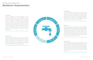 66 ENHANCING URBAN RESILIENCE ENHANCING URBAN RESILIENCE 67
Resilience Characteristics
WATER AND SANITATION
Coordination
The City Environmental Sanitation Coordinating Committee
has only recently been established to coordinate sanitation
activities within the city government. In addition, the
relationship between the government and the existing utilities
appears to be weak. With the recently approved City Sanitation
Development Plan, the DOC in collaboration with DPI and
DOF will now play a leading role in coordinating sanitation
infrastructure and services (Can Tho CPC, 2013).
Diversity
With limited access to sanitation services and generally
inadequate sanitation infrastructure, there are few alternatives
available other than to discharge untreated wastewater directly
into the river and canal systems (Moglia et al., 2013). The first
wastewater treatment plant in Can Tho is being constructed,
with an expected completion in 2014 and a 30,000 cubic-
meter-per-day capacity (interview with CPC). Can Tho does
not have a sanitary landfill. Waste is currently collected and
brought to several small, temporary landfills where it is buried
(visit to landfill sites; interview with DOC).
Inclusiveness
There is no participation of civil society and user groups under
the current sanitation management arrangements (Can Tho
CPC, 2013). There is a need to expand the sanitation services to
include all districts and end users in Can Tho, including informal
settlers. Currently, solid waste collection is only provided in
urban districts. Households and commercial users are charged
a fixed fee for the service. The new wastewater treatment
facility will only serve the Ninh Kieu district (interviews with
DOC and CPC).
Reflectiveness
There is limited consideration of how the lack of sanitation
infrastructure and management affects both public health, with
regard to water-borne diseases for example; and economic
prospects, with regard to the marketability of agricultural
products for example. There is also a limited understanding
about the linkages between inadequate sanitation, flooding,
and associated social and environmental impacts.
Robustness
Lack of implementation of sanitation regulations; lack of
treatment facilitates; and poor management, including
operations and maintenance of existing facilities, has meant
that many industries and households release wastewater
directly into waterways. In addition, there is no treatment
of industrial waste, and solid waste management facilities
have limited capacity (interview with DOH; SCE, 2013).
Projects focused on drainage and wastewater treatment are
encountering difficulties in attracting investment funds. Poor
financial management of sanitation infrastructure has led to
a lack of financial sustainability due to the existing system
of low-cost recovery and setting of low caps on sanitation
charges/fees.
 