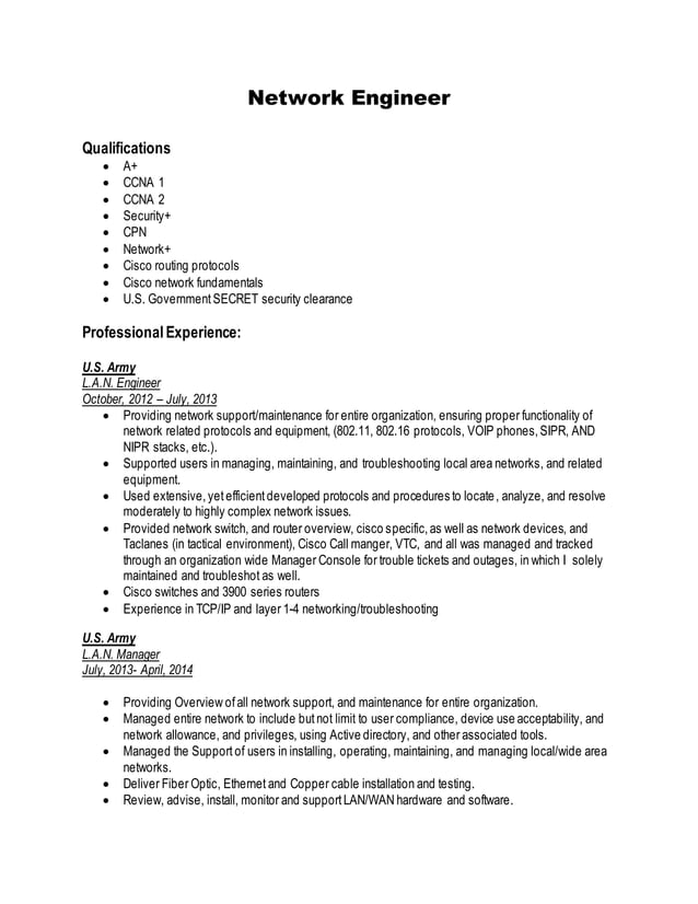 Network engineer Resume PDF