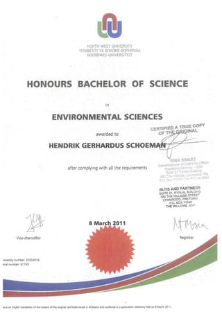 SCHOEMAN HG- HONS BSC IN ENVIRONMENTAL SCIENCES