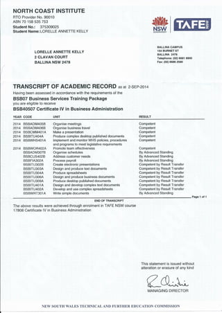 Certificate IV Business Administration Transcript