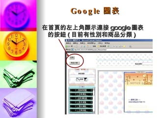 Google 圖表 在首頁的左上角顯示連接 google 圖表的按鈕 ( 目前有性別和商品分類 ) 
