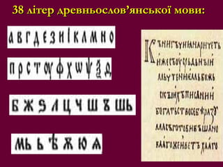 38 літер древньослов38 літер древньослов’’янської мови:янської мови:
 