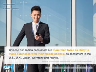 Chinese and Indian consumers are more than twice as likely to
make purchases with their mobile phones, as consumers in the...
