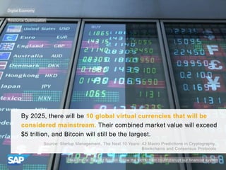 By 2025, there will be 10 global virtual currencies that will be
considered mainstream. Their combined market value will e...
