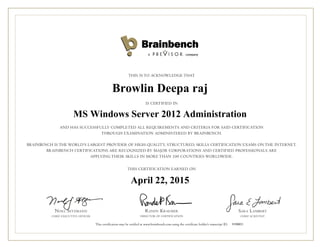 Browlin Deepa raj
MS Windows Server 2012 Administration
April 22, 2015
9190031
 