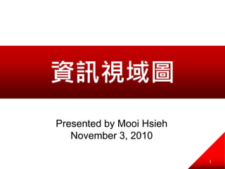 資訊視域圖
1
Presented by Mooi Hsieh
November 3, 2010
 