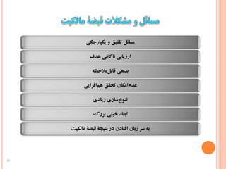 ‫یکپارچگی‬ ‫و‬ ‫تلفیق‬ ‫مسائل‬
‫هدف‬ ‫ناکافی‬ ‫ارزیابی‬
‫مالحظه‬‫قابل‬ ‫بدهی‬
‫تحقق‬ ‫امکان‬‫عدم‬‫افزایی‬‫هم‬
‫زیادی‬ ‫سازی‬‫تنوع‬
‫بزرگ‬ ‫خیلی‬ ‫ابعاد‬
‫مالکیت‬ ‫قبضۀ‬ ‫نتیجۀ‬ ‫در‬ ‫افتادن‬ ‫زبان‬ ‫سر‬ ‫به‬
51
 