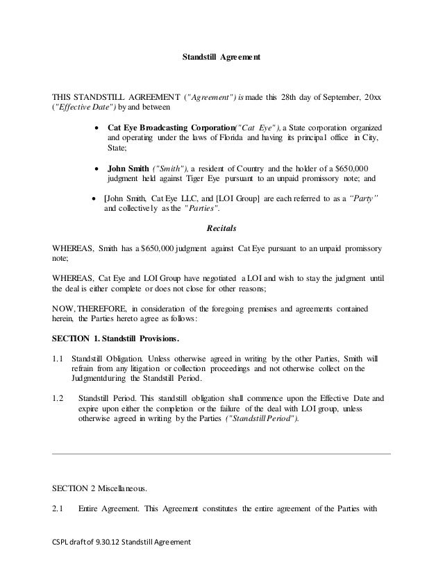 Standstill Writing Sample