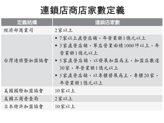 連鎖店商店家數定義 