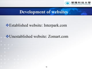 Development of websites Established website: Interpark.com Unestablished website: Zomart.com 