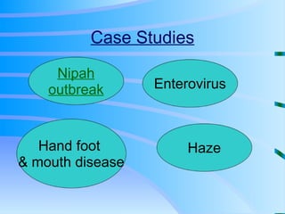 Case Studies Nipah outbreak Enterovirus Hand foot  & mouth disease Haze 
