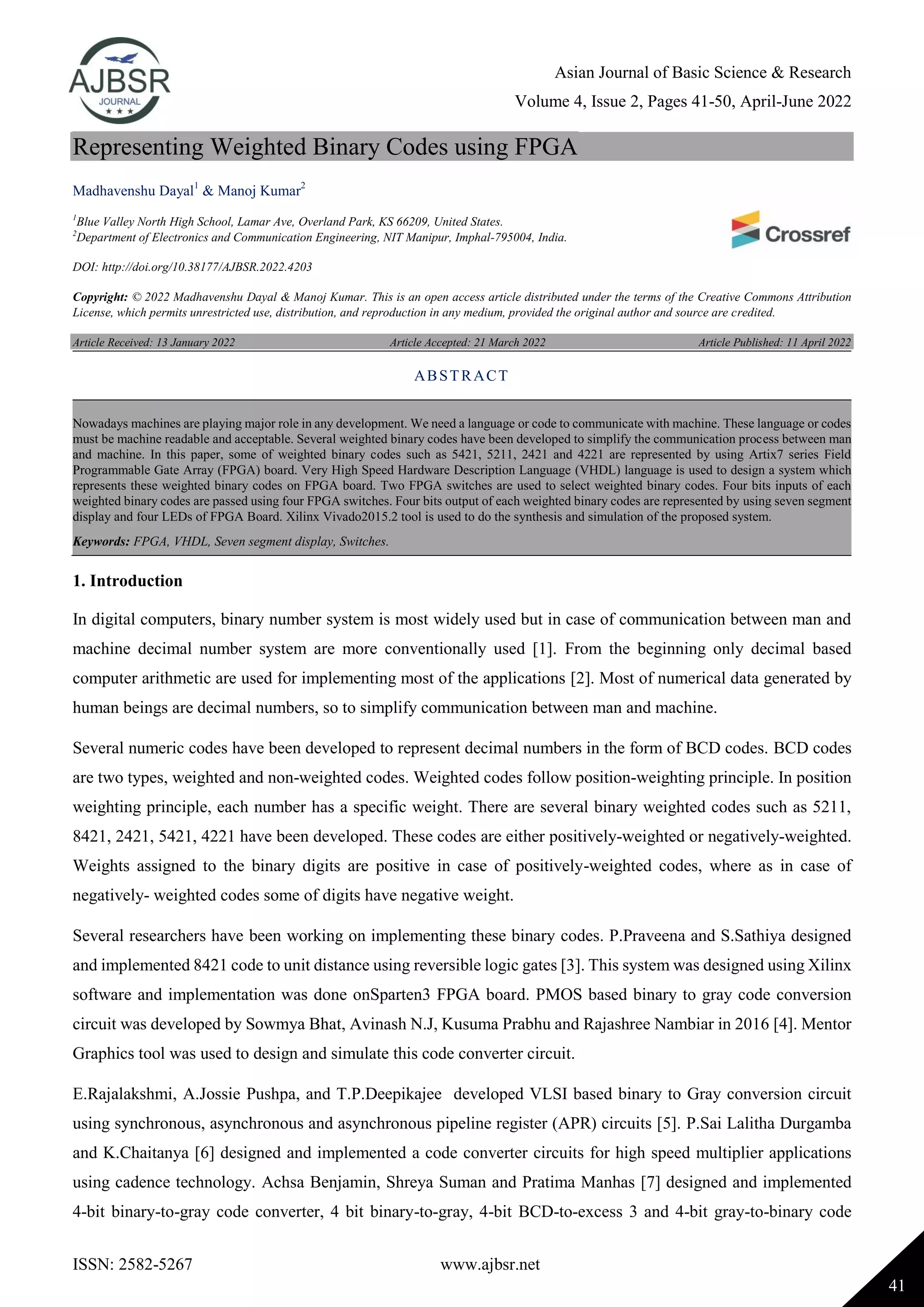 Representing Weighted Binary Codes using FPGA | PDF