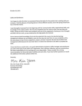 Reference Letter, Kim Yevak 10-2015