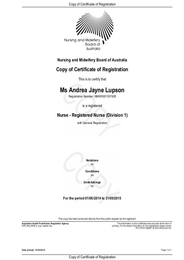 AHPRA Certificate Registration