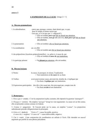 40

annexe 2

                           L’EXPRESSION DE LA CAUSE (image 2-> 1)



A. Moyens grammaticaux

1. la subordina...