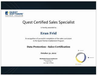 Eran Frid
Data Protection - Sales Certification
October 31, 2012
 
