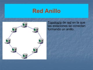 Red Anillo Topología  de  red  en la que las estaciones se conectan formando un anillo.  