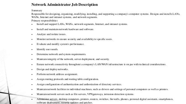 What is the system network administrator job responsibilities