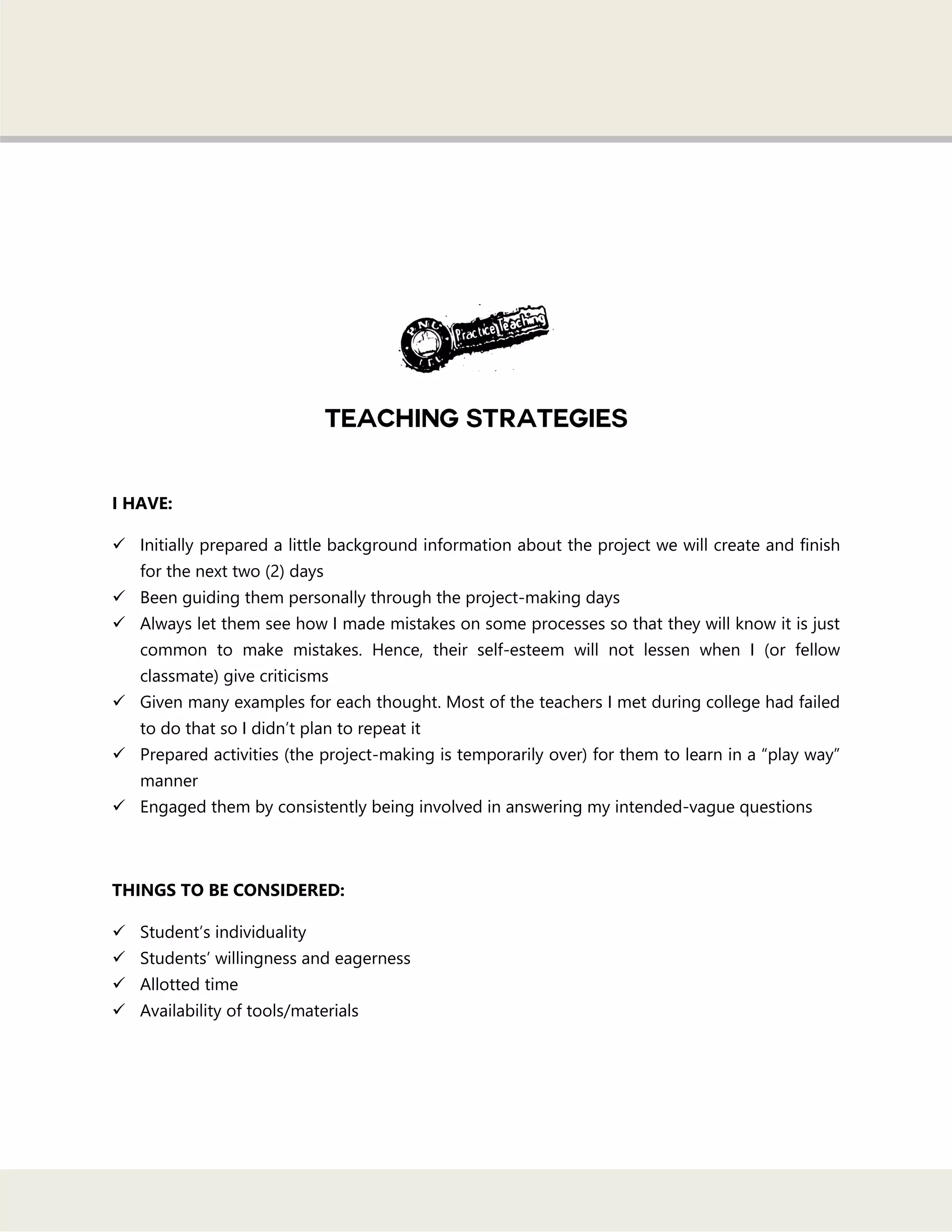 Portfolio in Practice Teaching | PDF